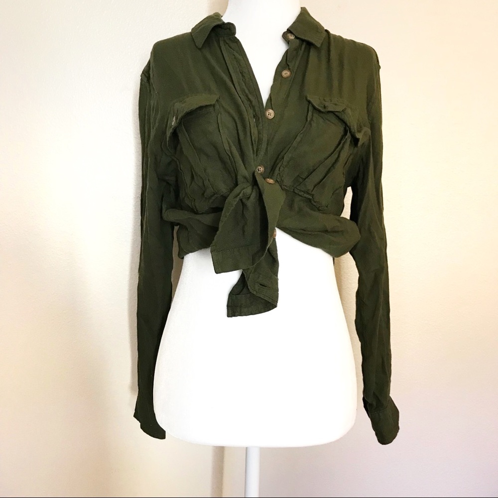 Forever 21 Green Chambray Long Sleeve Top